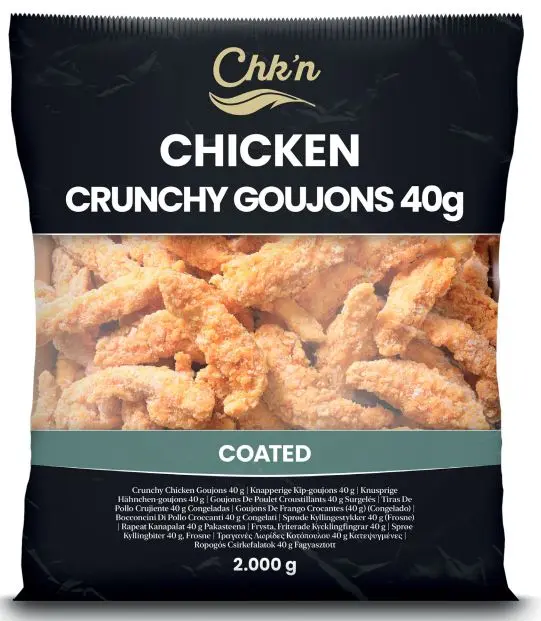 CRUNCHY CHICKEN GOUJONS, COATED, 40G 10KG, Chk'n